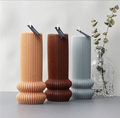 Aromatic Ribbed Pillar Soy Candle –Minimal Aesthetic Decorative Candle