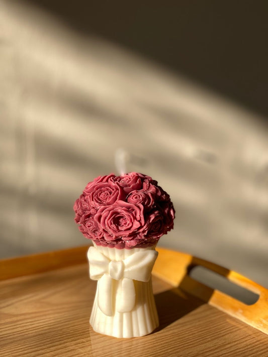 Red Rose Bouquet Candle – Handmade Floral Decorative Candle 