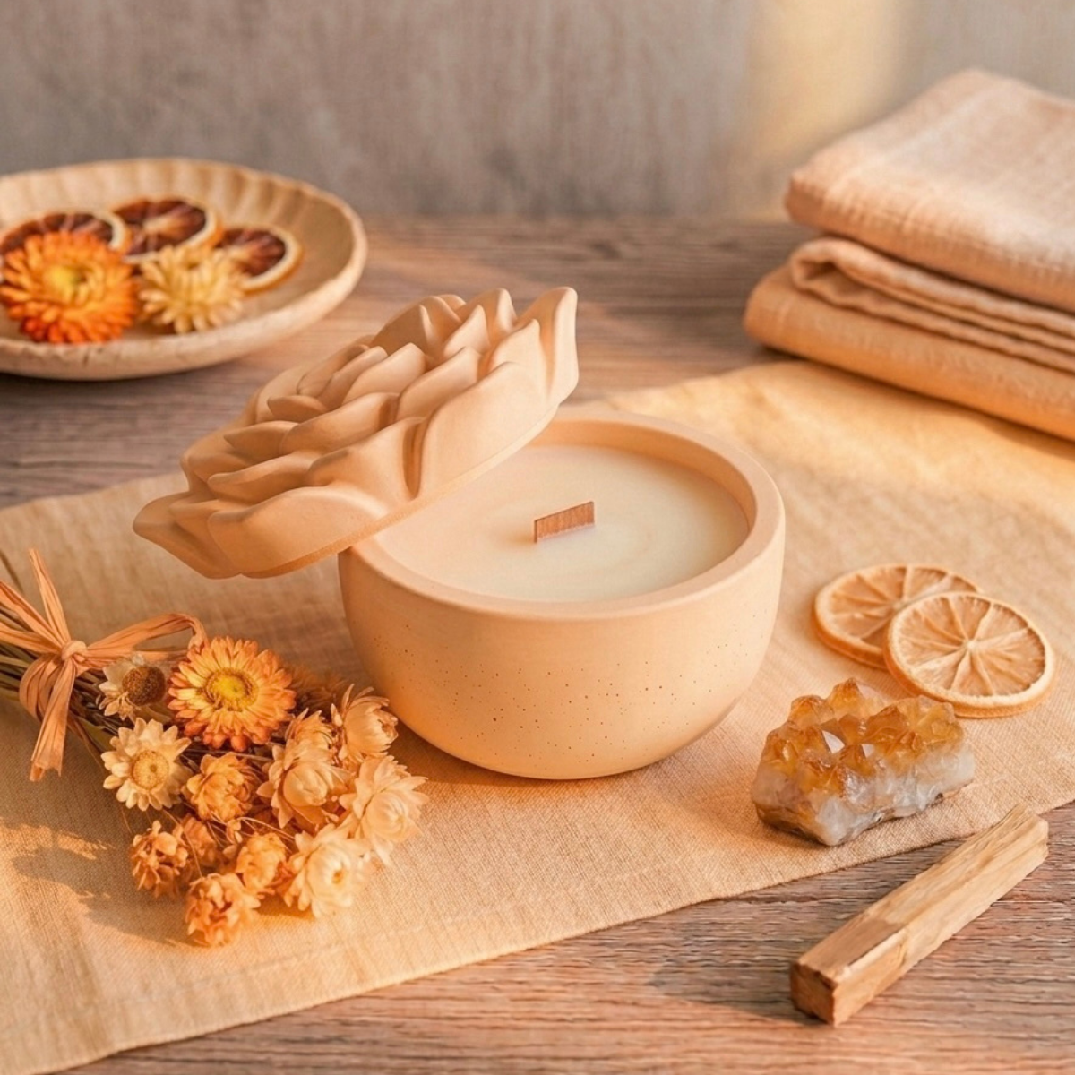 Peony Concrete Vessel Candle